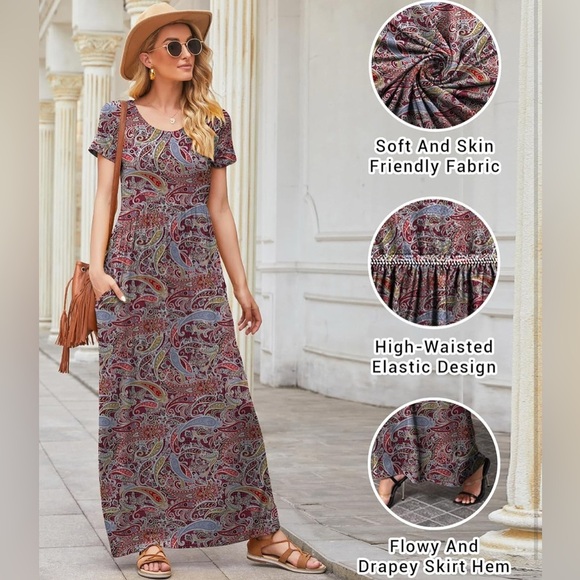 EUOVMY Women's Short Sleeve Loose Plain Maxi Dresses (061) - Picture 4 of 5